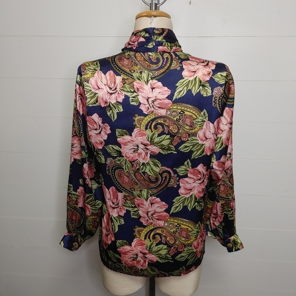 Vintage HER Floral Paisley Satin Blouse Size S - Picture 7 of 12
